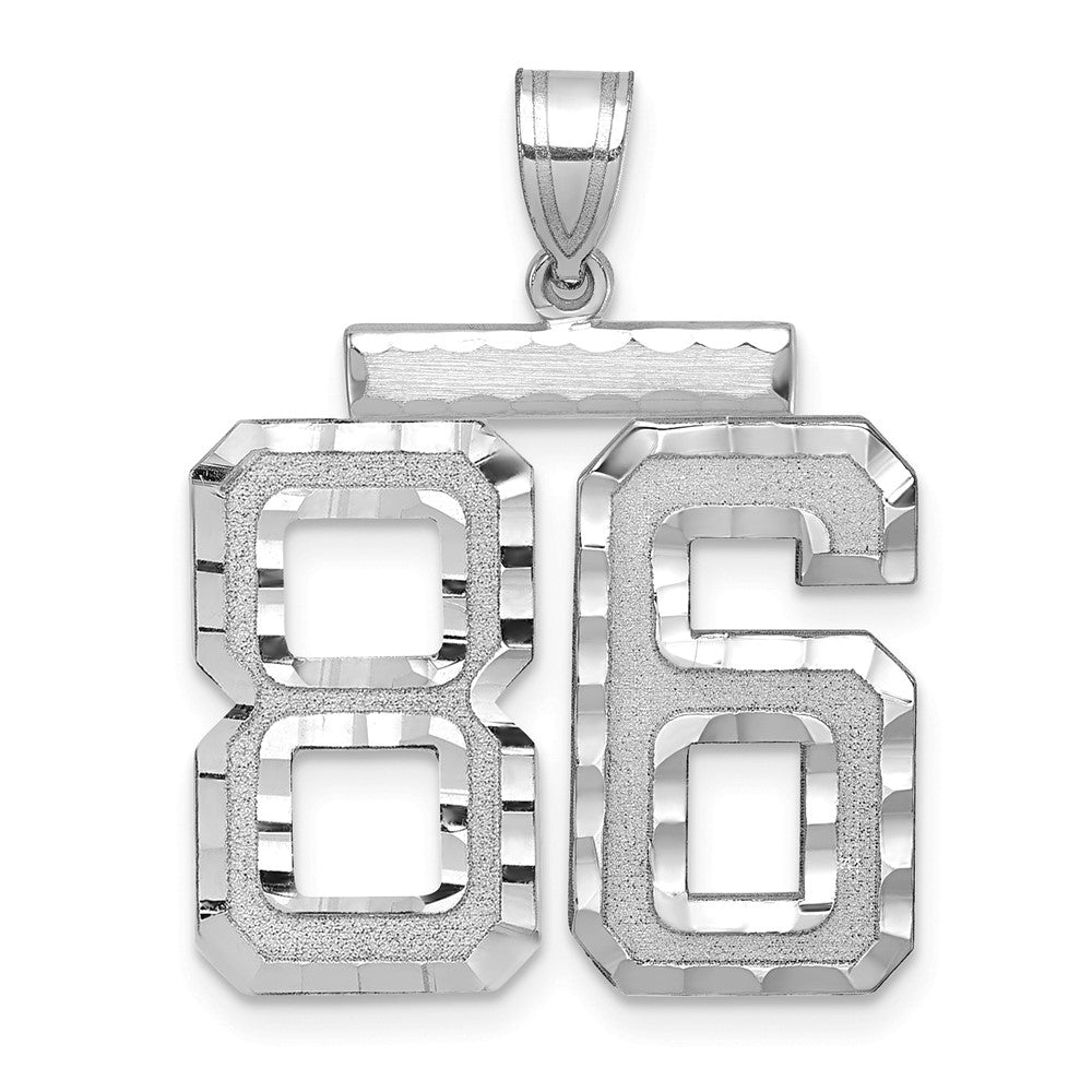 14k White Goldw Large Brushed Diamond-cut Number 86 Charm