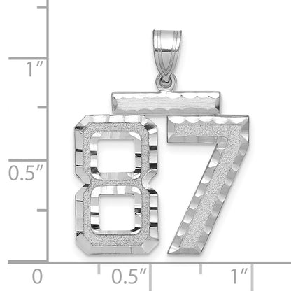 14k White Goldw Large Brushed Diamond-cut Number 87 Charm