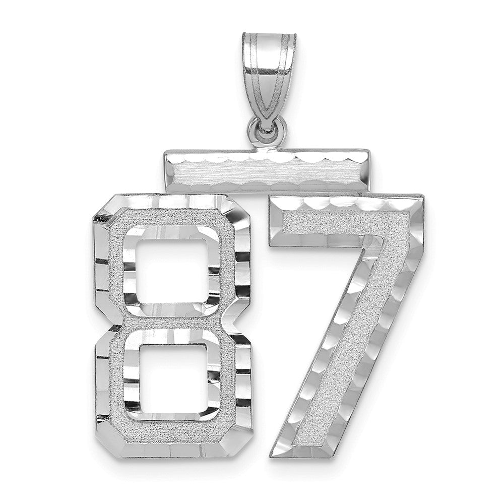 14k White Goldw Large Brushed Diamond-cut Number 87 Charm