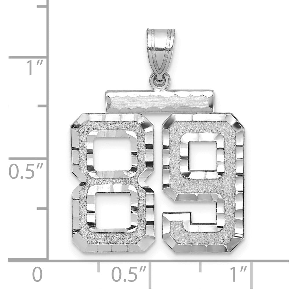 14k White Goldw Large Brushed Diamond-cut Number 89 Charm
