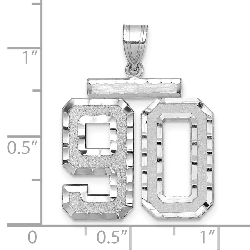 14k White Goldw Large Brushed Diamond-cut Number 90 Charm