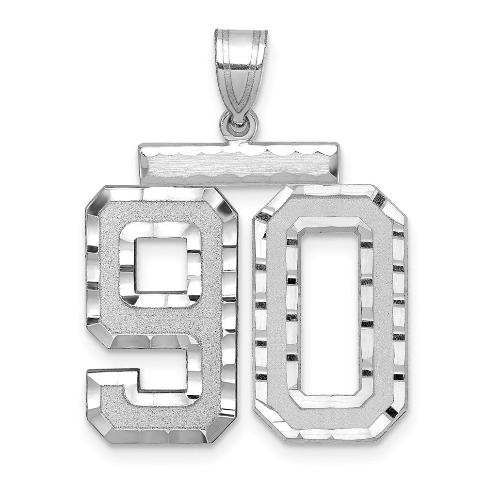 14k White Goldw Large Brushed Diamond-cut Number 90 Charm