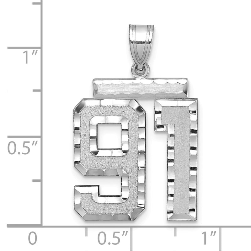 14k White Goldw Large Brushed Diamond-cut Number 91 Charm
