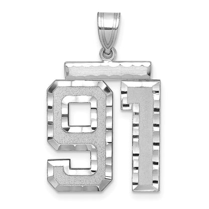 14k White Goldw Large Brushed Diamond-cut Number 91 Charm
