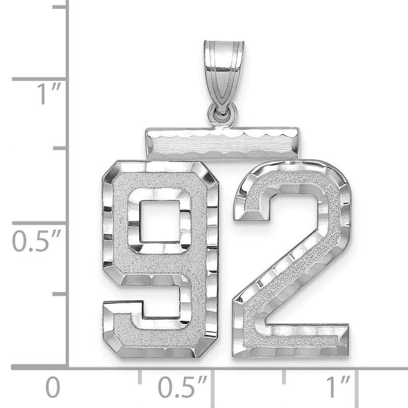 14k White Goldw Large Brushed Diamond-cut Number 92 Charm