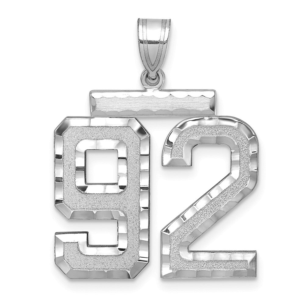 14k White Goldw Large Brushed Diamond-cut Number 92 Charm