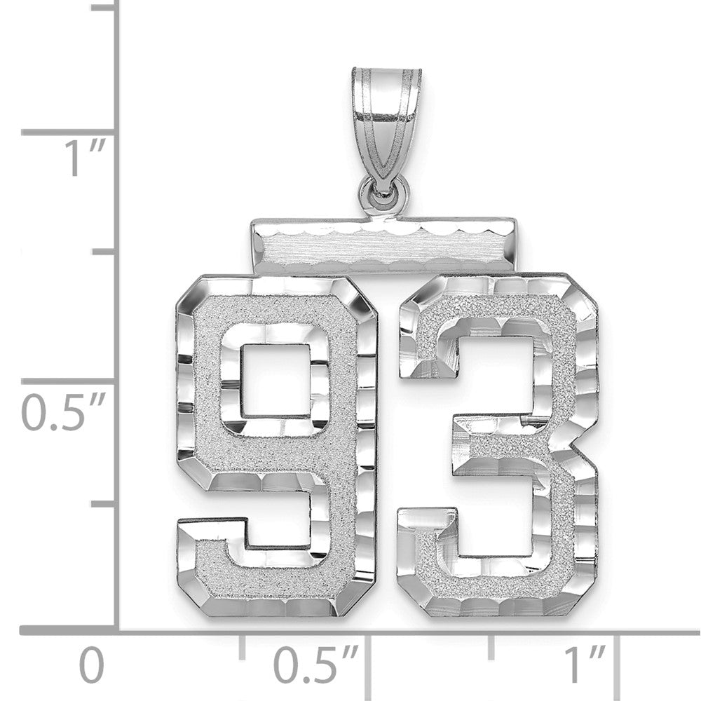 14k White Goldw Large Brushed Diamond-cut Number 93 Charm
