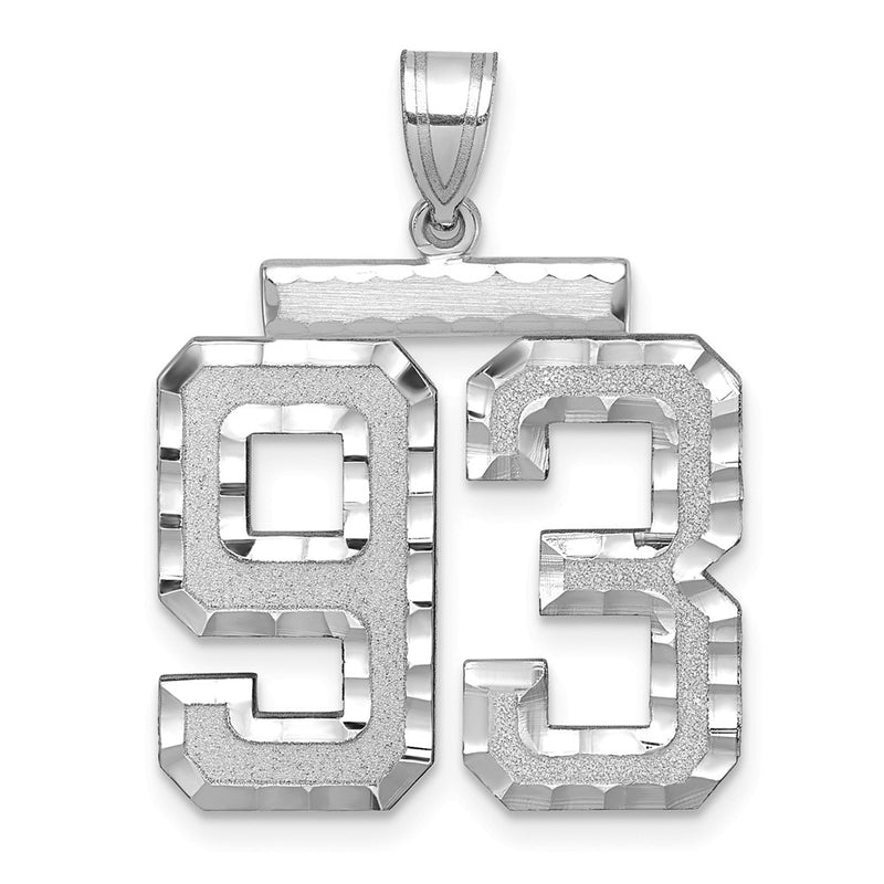 14k White Goldw Large Brushed Diamond-cut Number 93 Charm