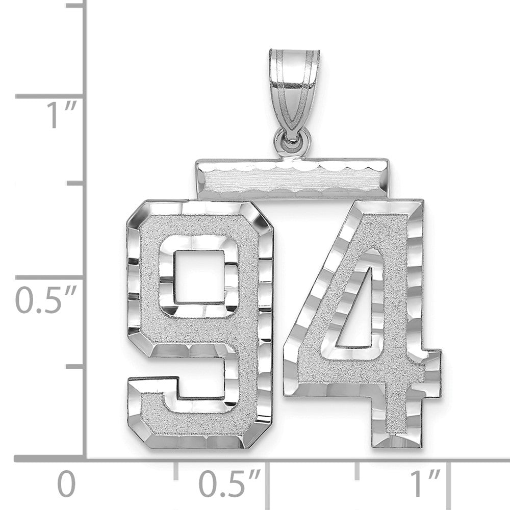 14k White Goldw Large Brushed Diamond-cut Number 94 Charm