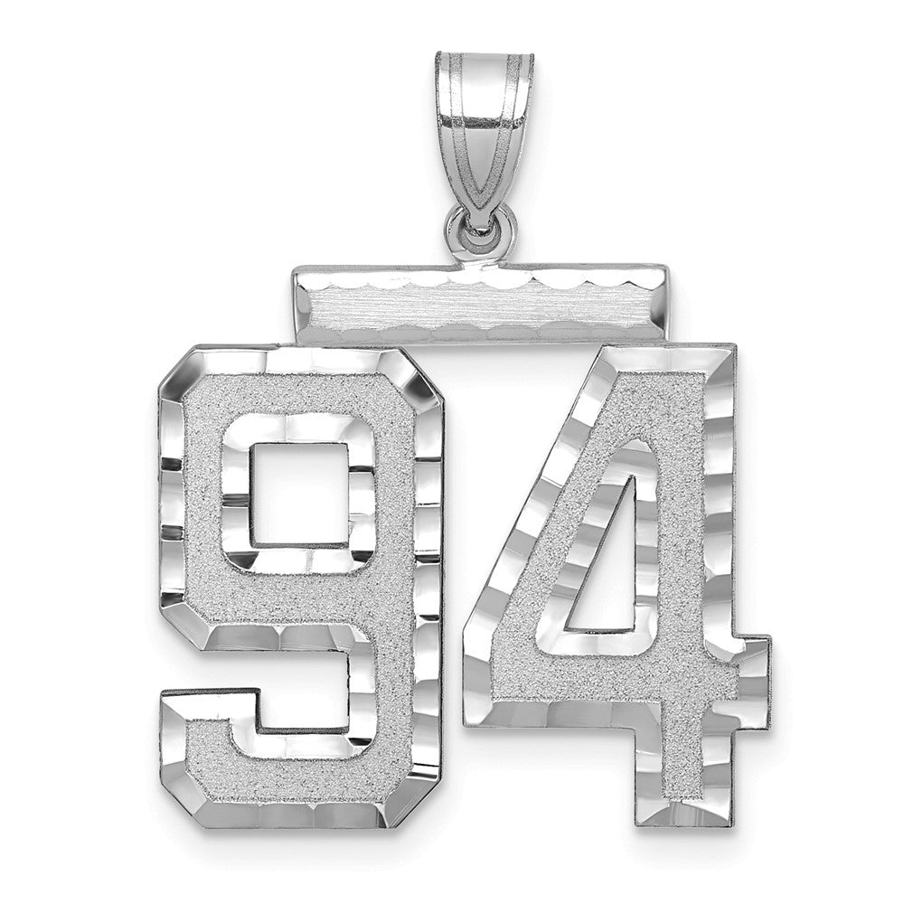14k White Goldw Large Brushed Diamond-cut Number 94 Charm