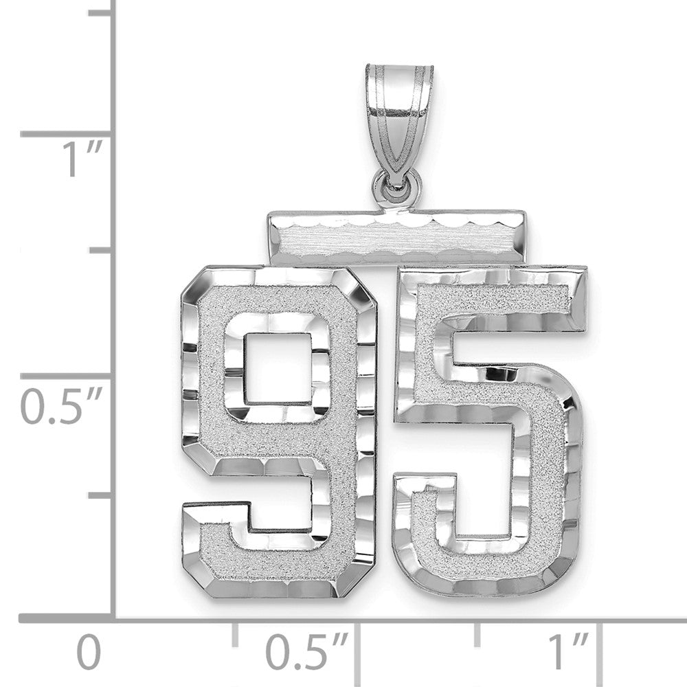14k White Goldw Large Brushed Diamond-cut Number 95 Charm