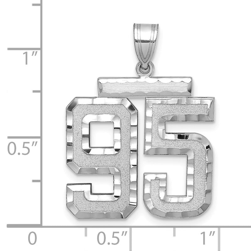 14k White Goldw Large Brushed Diamond-cut Number 95 Charm