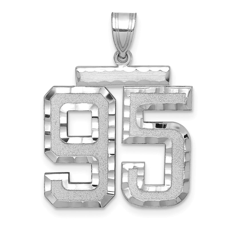 14k White Goldw Large Brushed Diamond-cut Number 95 Charm
