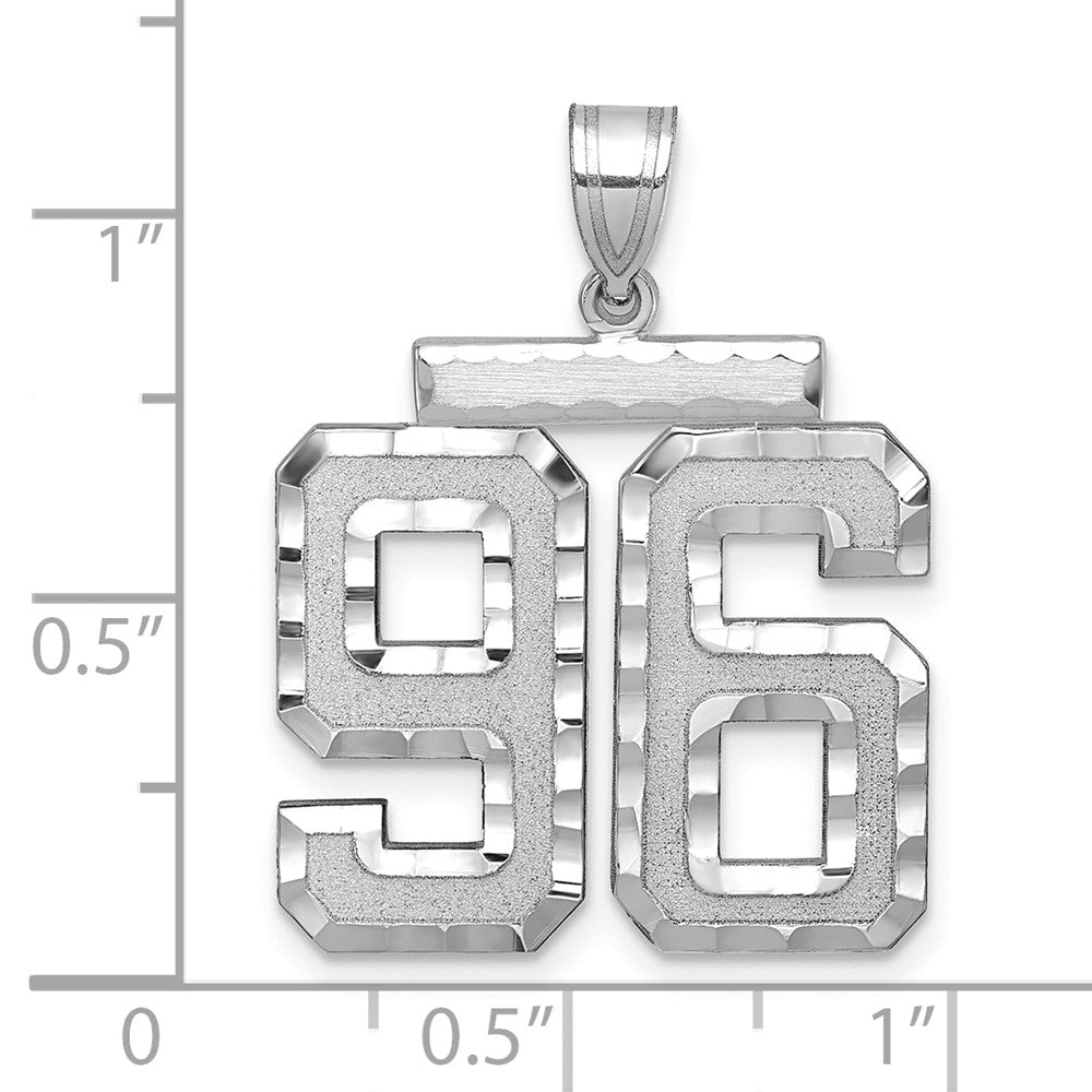 14k White Goldw Large Brushed Diamond-cut Number 96 Charm