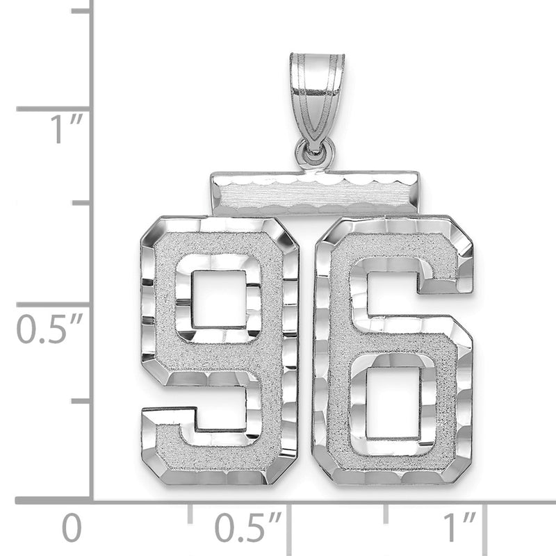 14k White Goldw Large Brushed Diamond-cut Number 96 Charm