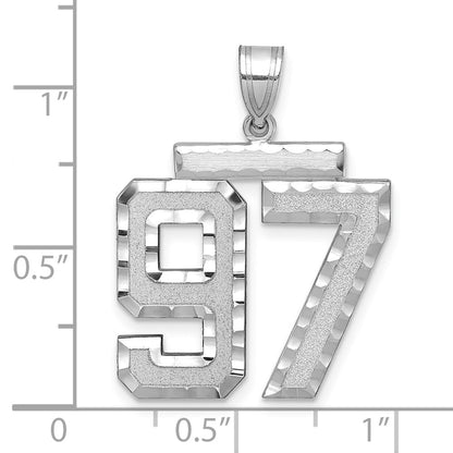 14k White Goldw Large Brushed Diamond-cut Number 97 Charm