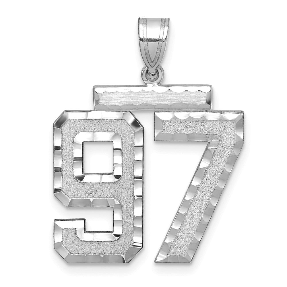 14k White Goldw Large Brushed Diamond-cut Number 97 Charm