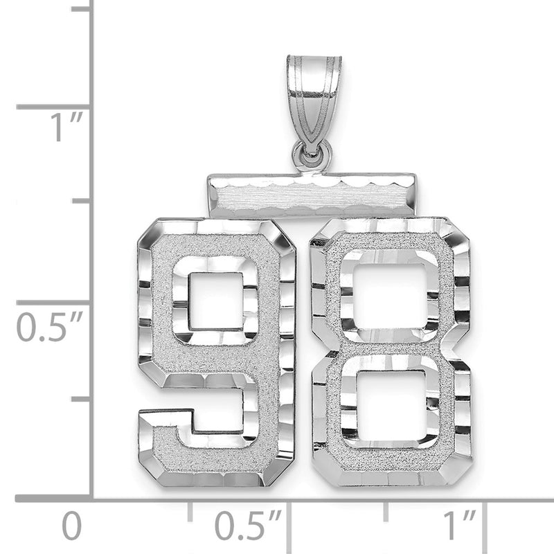 14k White Goldw Large Brushed Diamond-cut Number 98 Charm