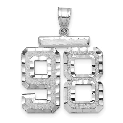14k White Goldw Large Brushed Diamond-cut Number 98 Charm