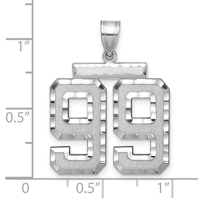 14k White Goldw Large Brushed Diamond-cut Number 99 Charm