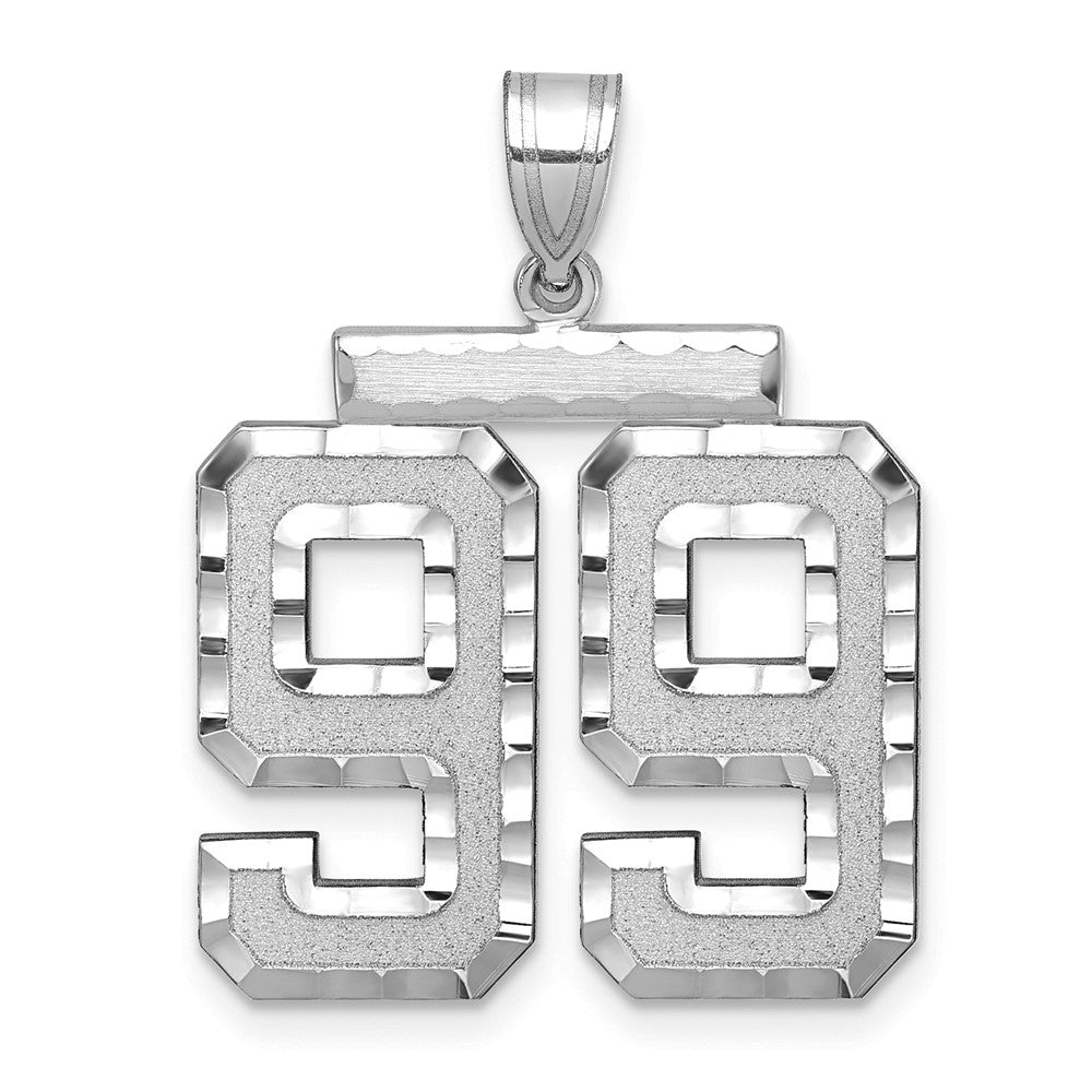 14k White Goldw Large Brushed Diamond-cut Number 99 Charm