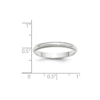 18k White Gold 3mm Milgrain Half Round Wedding Band Ring