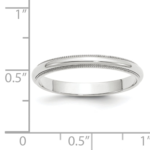 Solid 10K White Gold 3mm Milgrain Half Round Men's/Women's Wedding Band Ring Size 13