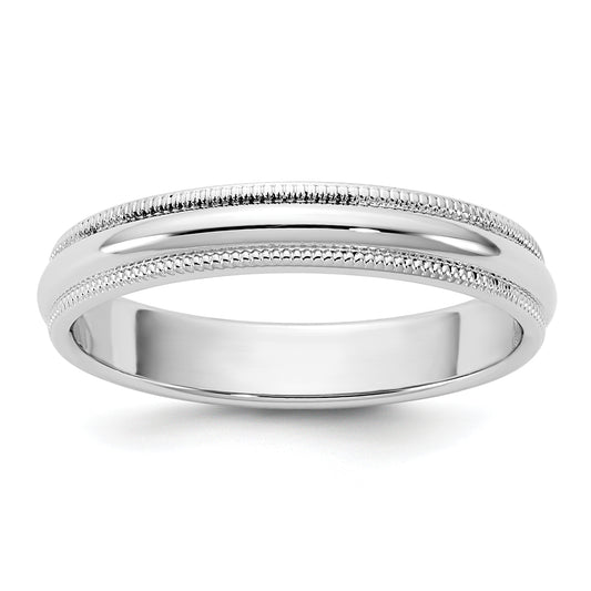 10K White Gold 10Kw 3.5mm Milgrain Half Round Band Size 8.5