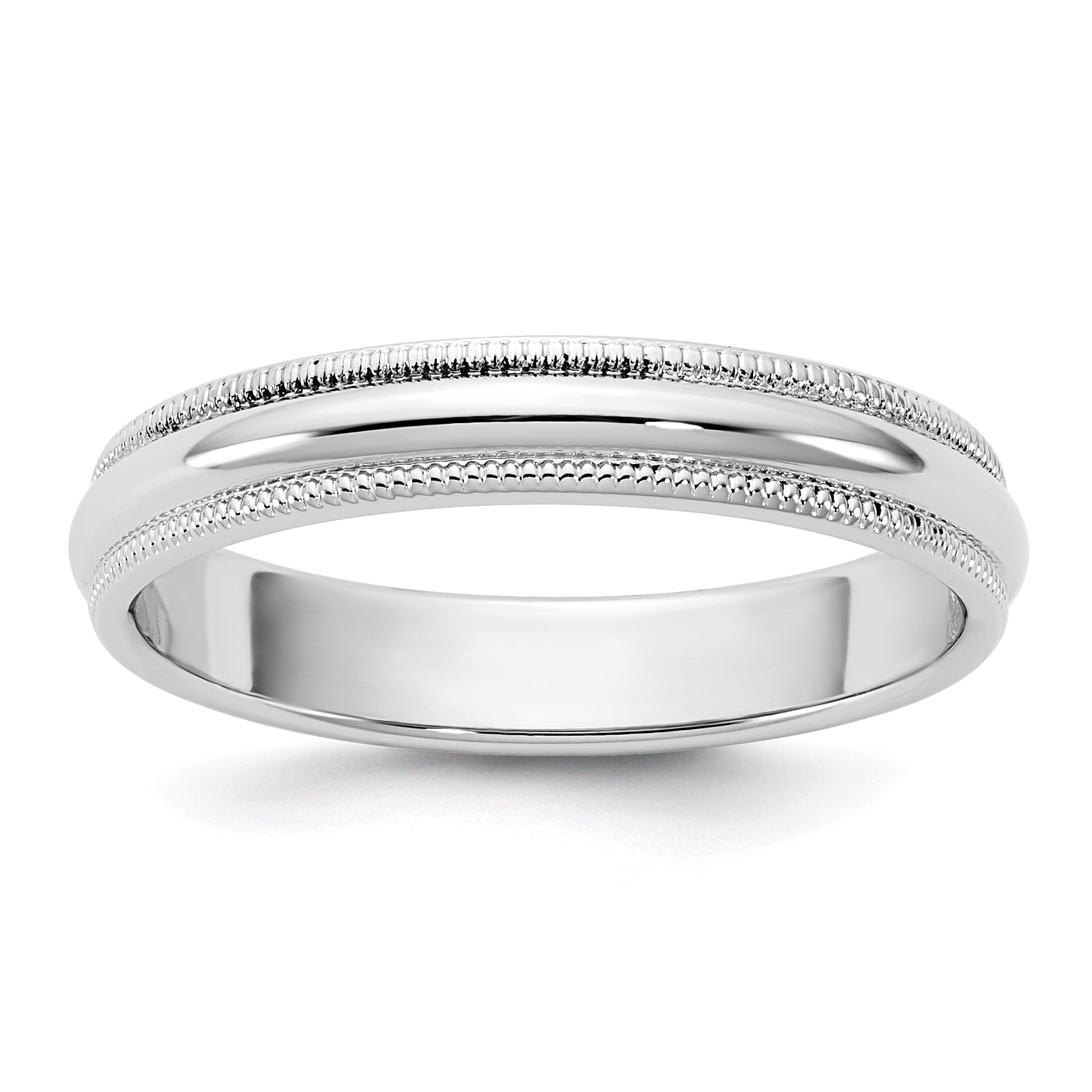10K White Gold 10Kw 3.5mm Milgrain Half Round Band Size 10