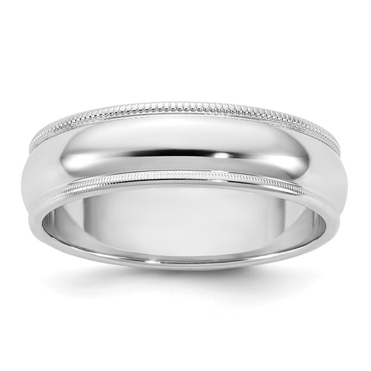 10K White Gold 10Kw 5.5mm Milgrain Half Round Band Size 4.5