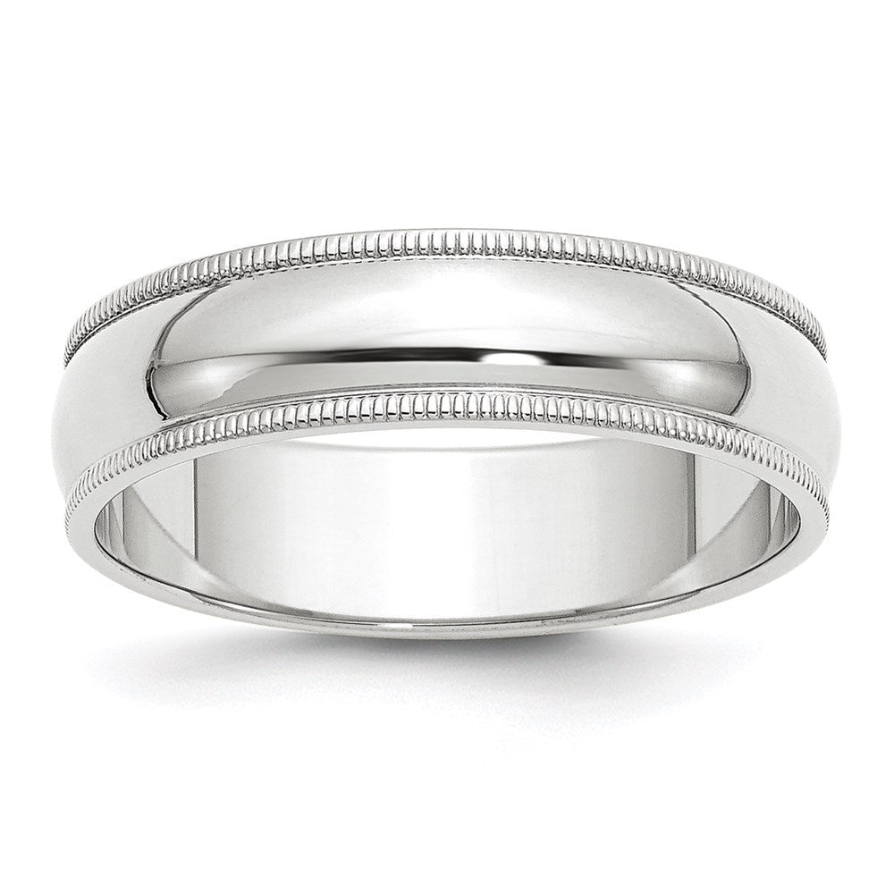 14k White Gold 6mm Milgrain Half Round Wedding Band Ring