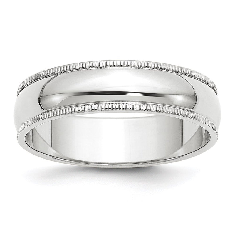 14k White Gold 6mm Milgrain Half Round Wedding Band Ring