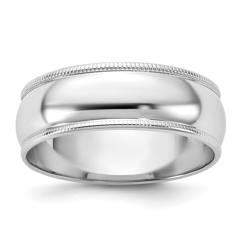 10K White Gold 10Kw 6.5mm Milgrain Half Round Band Size 13