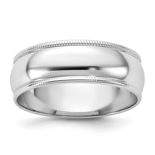 10K White Gold 10Kw 6.5mm Milgrain Half Round Band Size 9.5