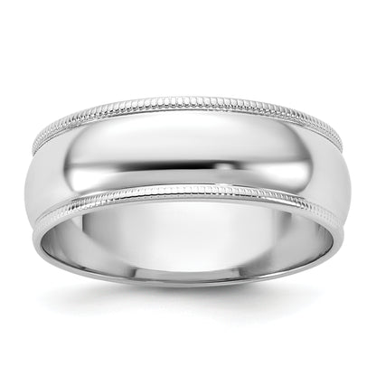 10K White Gold 10Kw 6.5mm Milgrain Half Round Band Size 13.5