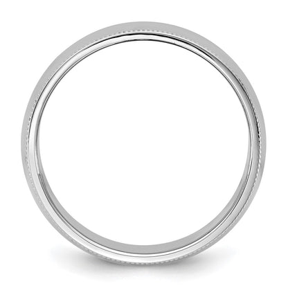 10K White Gold 10Kw 7mm Milgrain Half Round Band Size 6.5