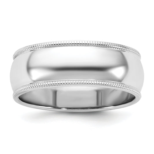 10K White Gold 10Kw 7mm Milgrain Half Round Band Size 13.5