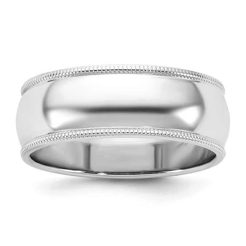 10K White Gold 10Kw 7mm Milgrain Half Round Band Size 6.5