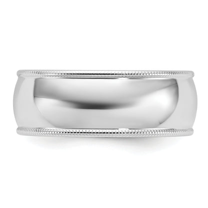 Solid 14K White Gold 8mm Milgrain Half Round Men's/Women's Wedding Band Ring Size 12