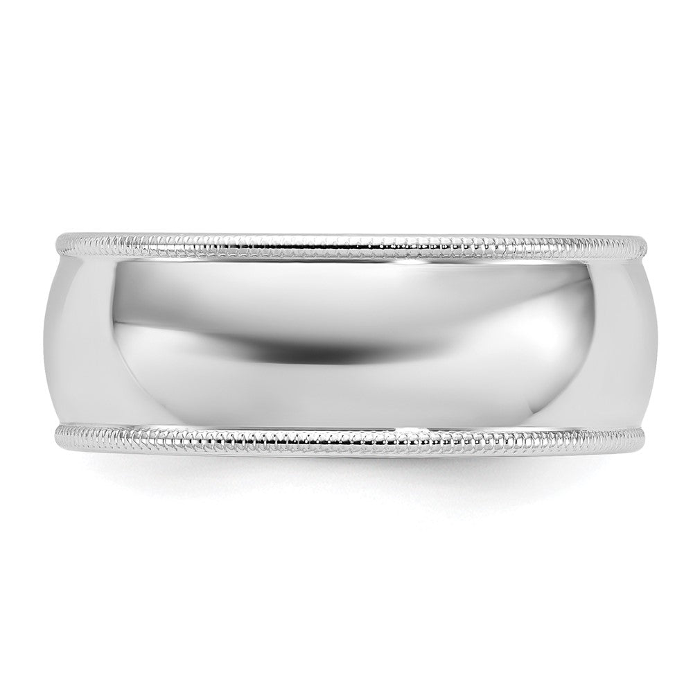 18k White Gold 8mm Milgrain Half Round Wedding Band Ring