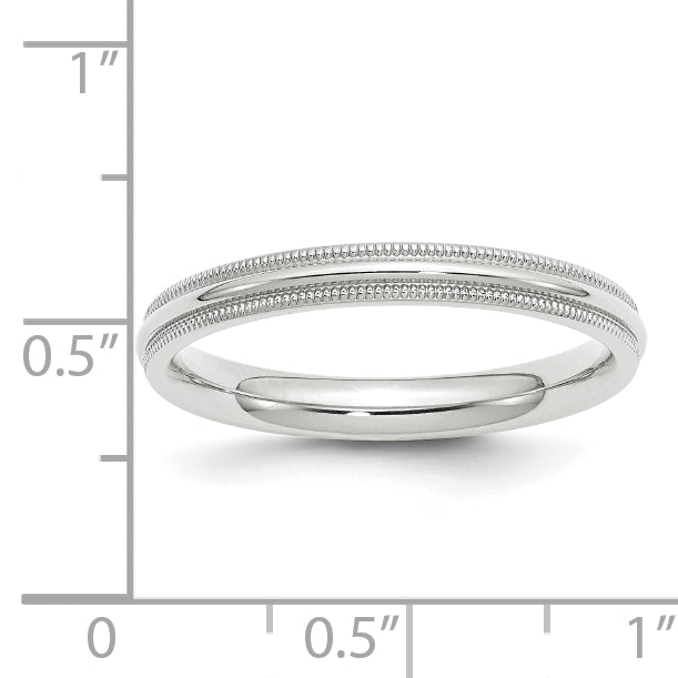 Solid 10K White Gold 3mm Milgrain Comfort Fit Men's/Women's Wedding Band Ring Size 10