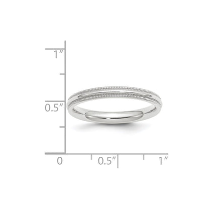 10k White Gold 3mm Milgrain Half Round Comfort Fit Wedding Band Ring