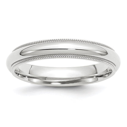 10k White Gold 4mm Milgrain Half Round Comfort Fit Wedding Band Ring