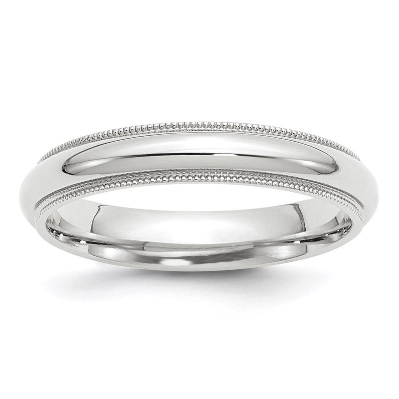 10k White Gold 4mm Milgrain Half Round Comfort Fit Wedding Band Ring
