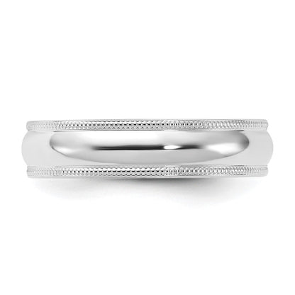 18k White Gold 5mm Milgrain Half Round Comfort Fit Wedding Band Ring