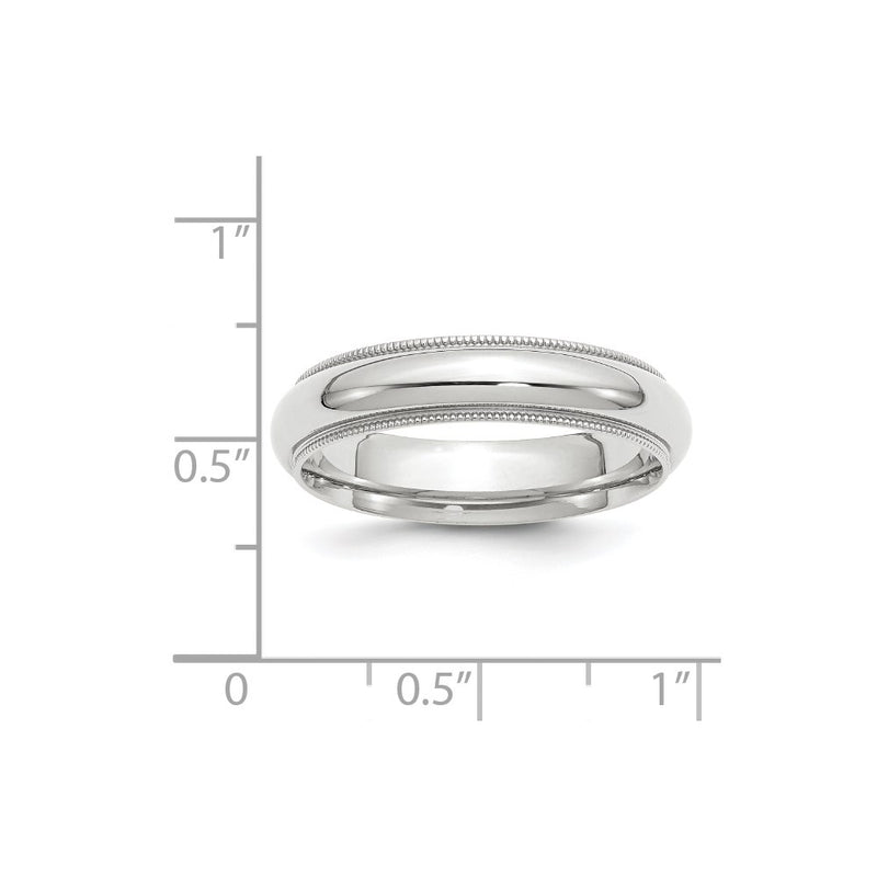 10k White Gold 5mm Milgrain Half Round Comfort Fit Wedding Band Ring