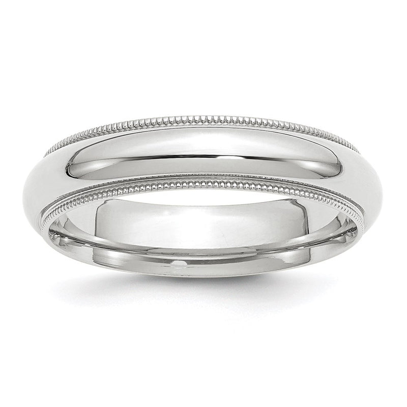 10k White Gold 5mm Milgrain Half Round Comfort Fit Wedding Band Ring