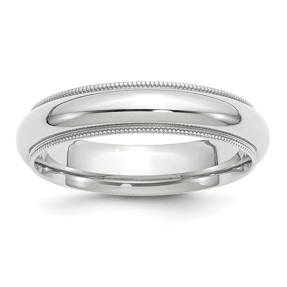 14k White Gold 5mm Milgrain Half Round Comfort Fit Wedding Band Ring
