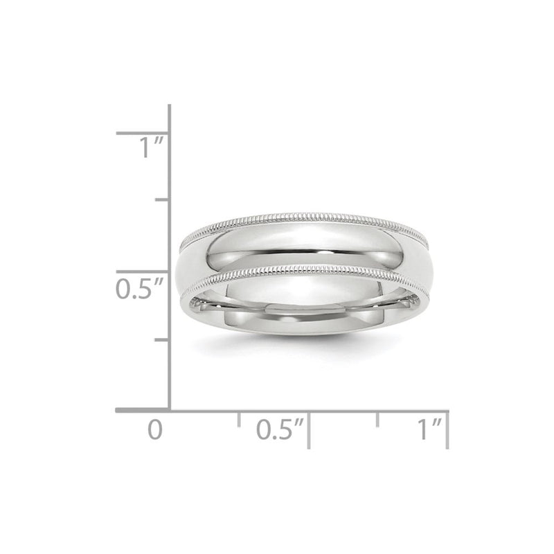 14k White Gold 6mm Milgrain Half Round Comfort Fit Wedding Band Ring