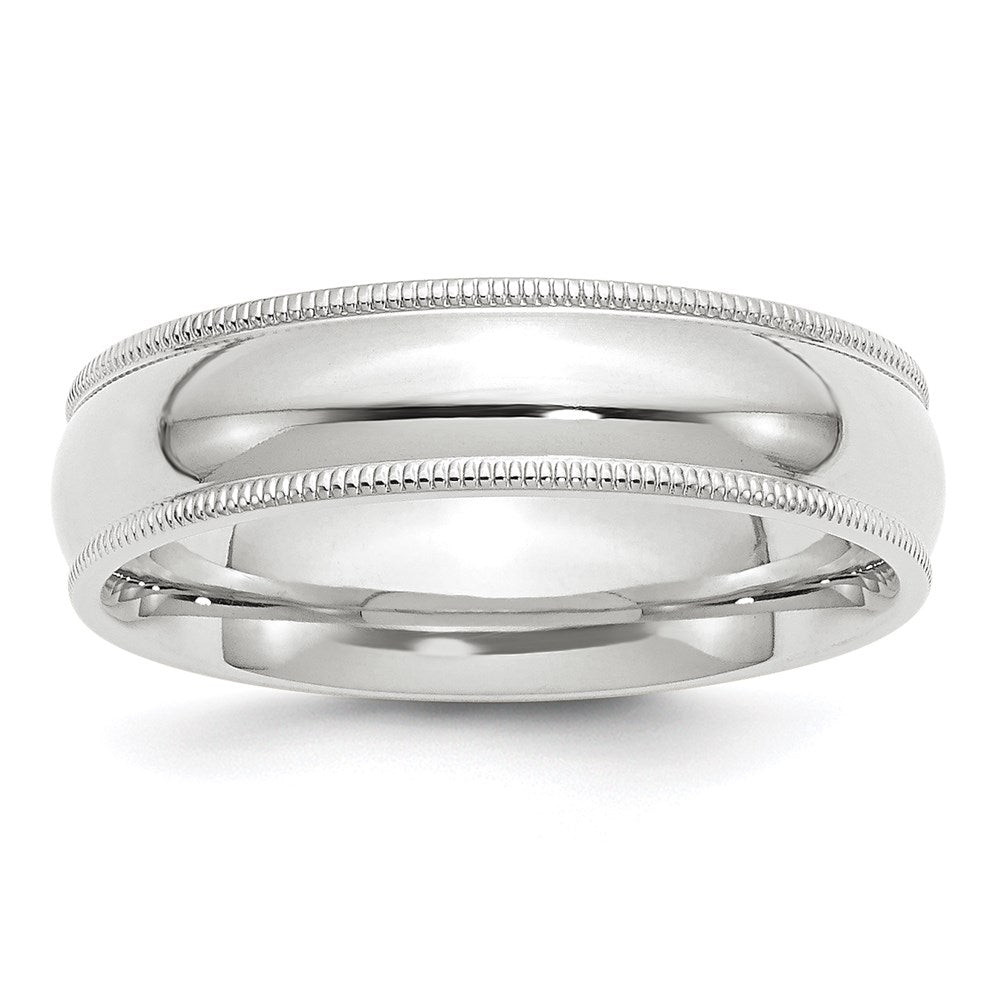 14k White Gold 6mm Milgrain Half Round Comfort Fit Wedding Band Ring